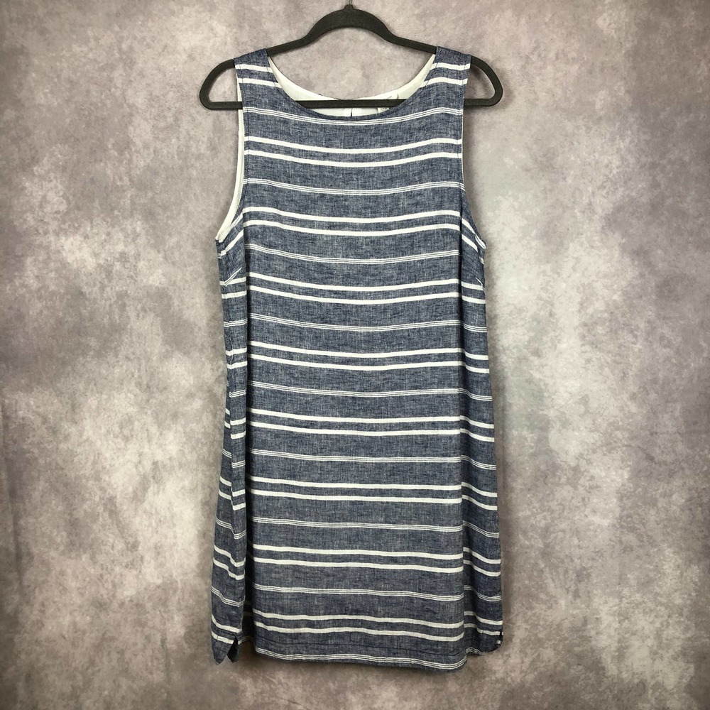 Beach Lunch Lounge Striped Dress Linen Cotton Sleeveless Lagenlook Size Medium